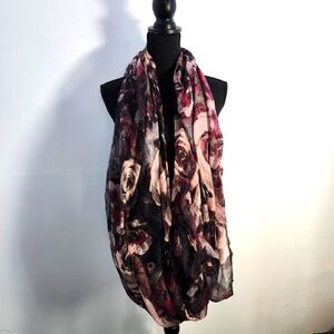 Rose Floral Infinity Scarf - Pink and Black